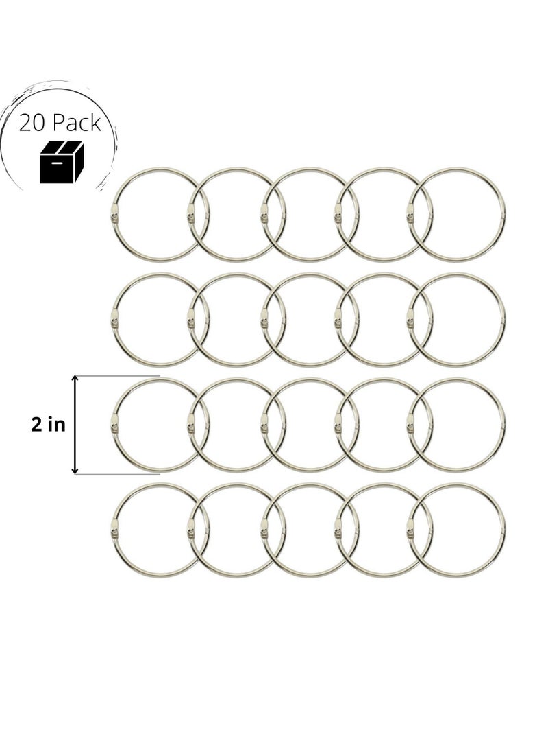 KASTWAVE Loose-Leaf Binder Ring, 2-Inch Index Card Metal Ring Book Ring Flash Card Ring Clip Ring Key Ring Openable Large Round Ring Metal Ring Hanging Ring (20 Pcs)  - Image 2