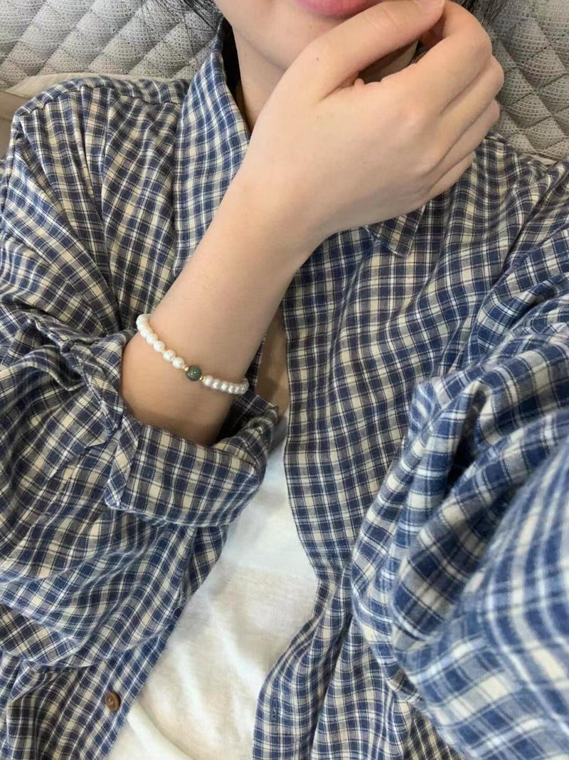 [Dark Blue Light Blue Have] Original Cloth Plaid Shirt Blue Long Shirt [] Chenille - Image 3