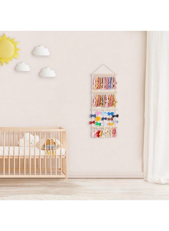 Dahey Headband Holder Bow Hanger for Girls Hair Bows, Macrame Headbands Hair Accessories Hanger Necklace Display with 30 Hooks Wall Hanging Over Door Organizer Boho Nursery Decor for Baby's Room - Image 3