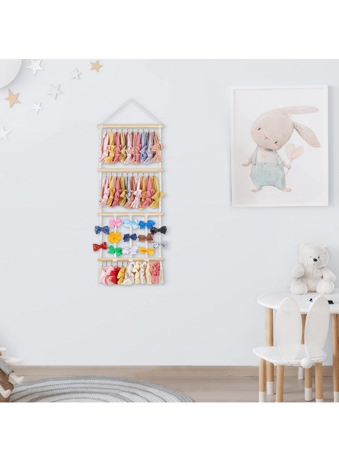 Dahey Headband Holder Bow Hanger for Girls Hair Bows, Macrame Headbands Hair Accessories Hanger Necklace Display with 30 Hooks Wall Hanging Over Door Organizer Boho Nursery Decor for Baby's Room - Image 2