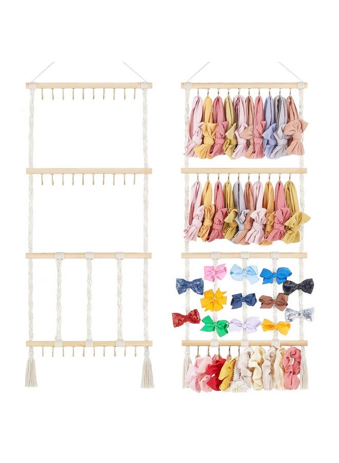 Dahey Headband Holder Bow Hanger for Girls Hair Bows, Macrame Headbands Hair Accessories Hanger Necklace Display with 30 Hooks Wall Hanging Over Door Organizer Boho Nursery Decor for Baby's Room - Image 1