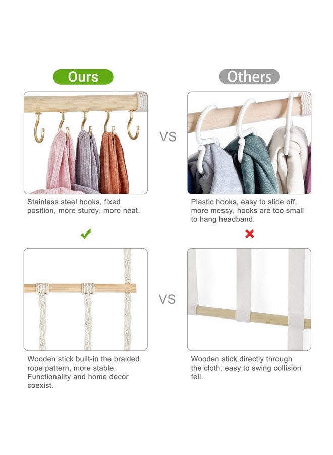 Dahey Headband Holder Bow Hanger for Girls Hair Bows, Macrame Headbands Hair Accessories Hanger Necklace Display with 30 Hooks Wall Hanging Over Door Organizer Boho Nursery Decor for Baby's Room - Image 4