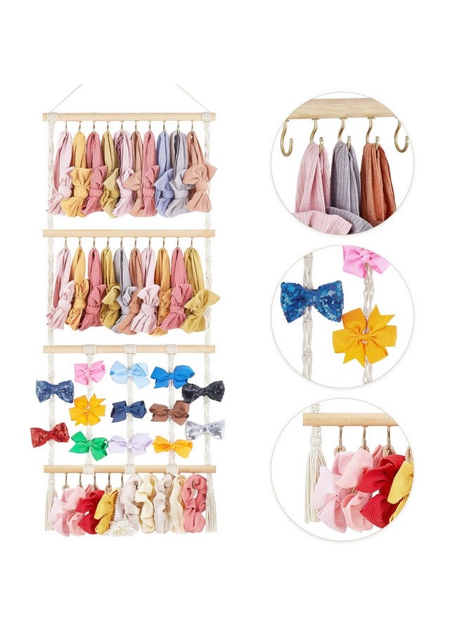 Dahey Headband Holder Bow Hanger for Girls Hair Bows, Macrame Headbands Hair Accessories Hanger Necklace Display with 30 Hooks Wall Hanging Over Door Organizer Boho Nursery Decor for Baby's Room - Image 5