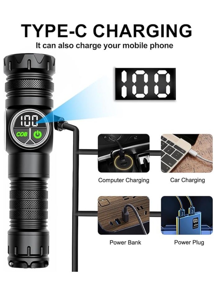 Siuyiu Flashlights High Lumens, USB Rechargeable Flashlights, Super Bright Flash Light with COB Light, Tactical Flashlights with Powerful Powerful Digital Display, LED Flashlight with 9 Modes - Image 3