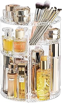 KAHEIGN 360 Rotating Makeup Organizer Acrylic Adjustable Comestic Holder 8 Layers Large Capacity Make up Storage Stand Rack for Perfume Skincare Lipstick Dresser Bedroom Bathroom Clear Diamond - Image 1