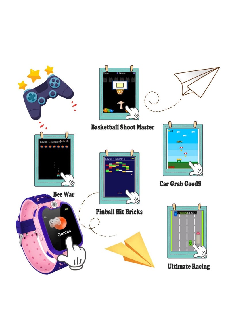 Kids Smart Watch for Boys and Girls, Kids' Watches with Games, 1.54-inch HD Touch Screen Smartwatch for Children with SOS Call Camera Music Player Game Alarm (Pink) - Image 4