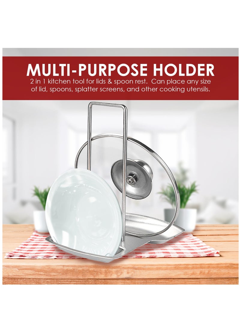 Zikra Lid and Spoon Rest, Pot Lid Holder Spoon Rest, Stainless Steel Utensils Pan Pot Cover Lid Rack Stand Organizer, Multifunctional Storage Soup Spoon Rests Rack Kitchen Decor Tool - Image 4