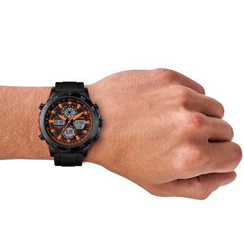 PINDOWS Watches for Men, 30M Waterproof Military Digital Analog Outdoor Sport Watch Multifunctional Wristwatch with Dual Time LED Backlight Alarm Stopwatch Calendar - Image 5