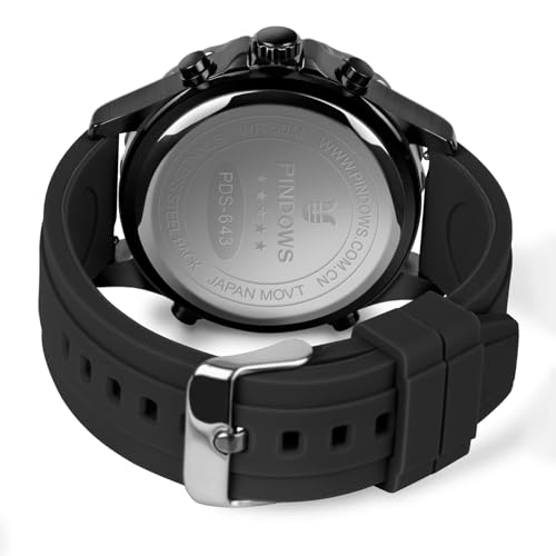 PINDOWS Watches for Men, 30M Waterproof Military Digital Analog Outdoor Sport Watch Multifunctional Wristwatch with Dual Time LED Backlight Alarm Stopwatch Calendar - Image 3