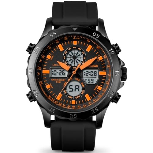 PINDOWS Watches for Men, 30M Waterproof Military Digital Analog Outdoor Sport Watch Multifunctional Wristwatch with Dual Time LED Backlight Alarm Stopwatch Calendar - Image 2