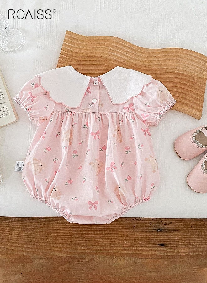 roaiss Baby Girls Playsuit with Back Buttons, Adorable Bodysuit with Floral and Animal Patterns, Short Sleeve Jumpsuit, Newborn Summer Clothes, Casual Tops for Infants, Easy to Wear and Change Diapers  - Image 3