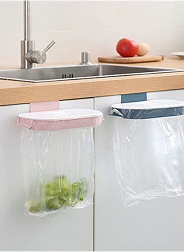 2Pack Portable Trash Bag Holder, Plastic Cupboard Hanging Garbage Bag Hanger with Lid for Kitchen Cupboard Cabinets Door Waste Bins Basket Trash Can Storage Rack (Pink, Light Blue) - Image 4