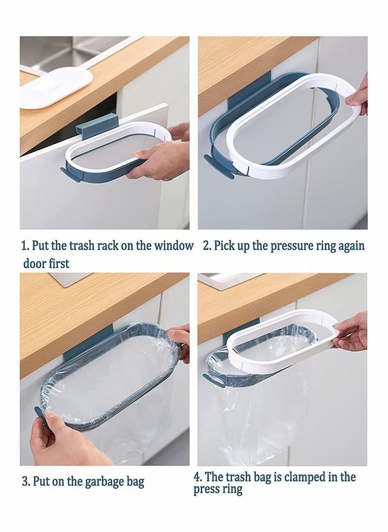 2Pack Portable Trash Bag Holder, Plastic Cupboard Hanging Garbage Bag Hanger with Lid for Kitchen Cupboard Cabinets Door Waste Bins Basket Trash Can Storage Rack (Pink, Light Blue) - Image 3