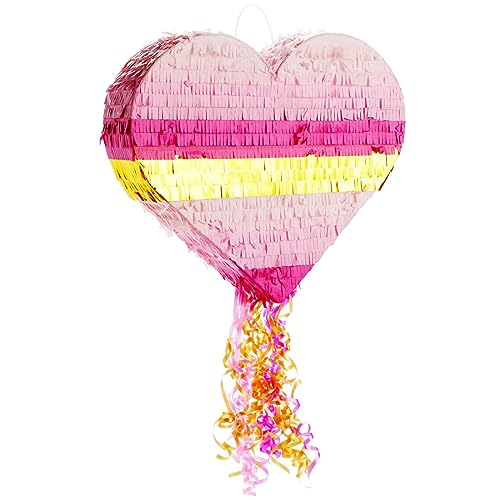 Sparkle and Bash Pull String Pinata  16 x 13 x 3 In Pink  Gold Ombre  Heart Shaped Pinata for Girls Birthday Party Supply  Decoration - Image 1
