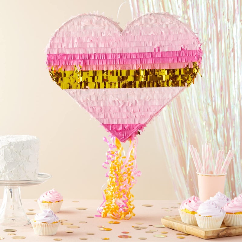 Sparkle and Bash Pull String Pinata  16 x 13 x 3 In Pink  Gold Ombre  Heart Shaped Pinata for Girls Birthday Party Supply  Decoration - Image 3