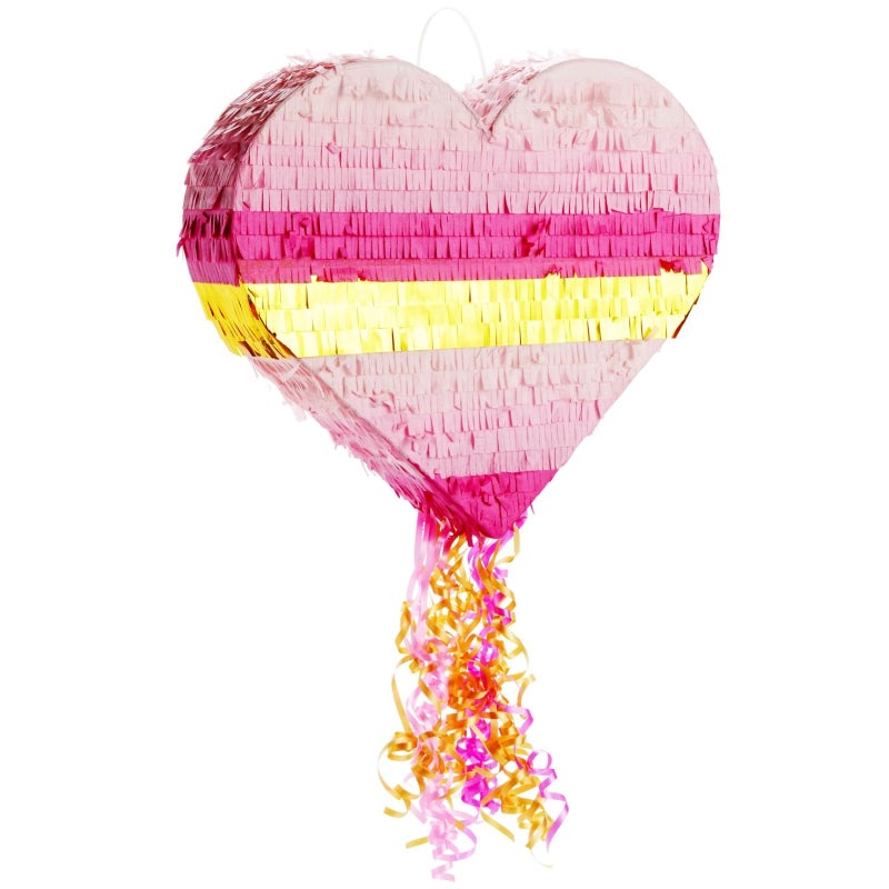 Sparkle and Bash Pull String Pinata  16 x 13 x 3 In Pink  Gold Ombre  Heart Shaped Pinata for Girls Birthday Party Supply  Decoration - Image 2