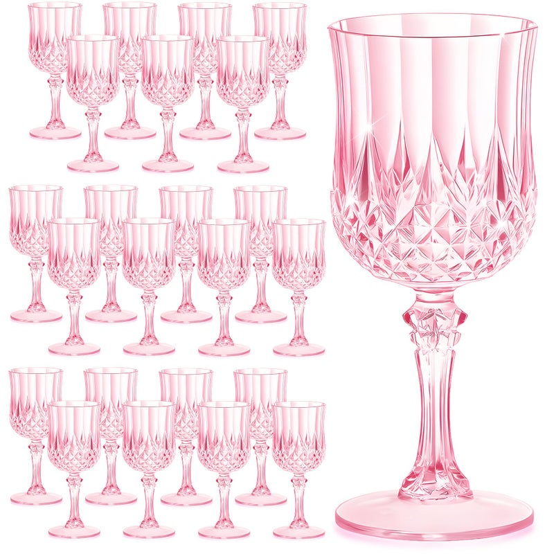 HTTBEIZI 7OZ Plastic Wine Glasses, Reusable Vintage Goblets Unbreakable Drinking Glasses Crystal Water Cups Champagne for Wedding, Parties, Easter (24, Pink) - Image 1