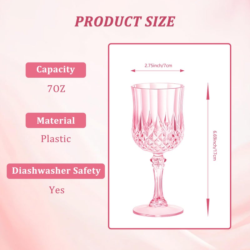 HTTBEIZI 7OZ Plastic Wine Glasses, Reusable Vintage Goblets Unbreakable Drinking Glasses Crystal Water Cups Champagne for Wedding, Parties, Easter (24, Pink) - Image 2