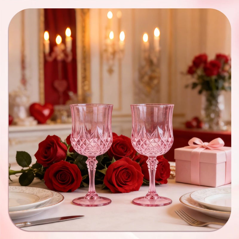 HTTBEIZI 7OZ Plastic Wine Glasses, Reusable Vintage Goblets Unbreakable Drinking Glasses Crystal Water Cups Champagne for Wedding, Parties, Easter (24, Pink) - Image 5