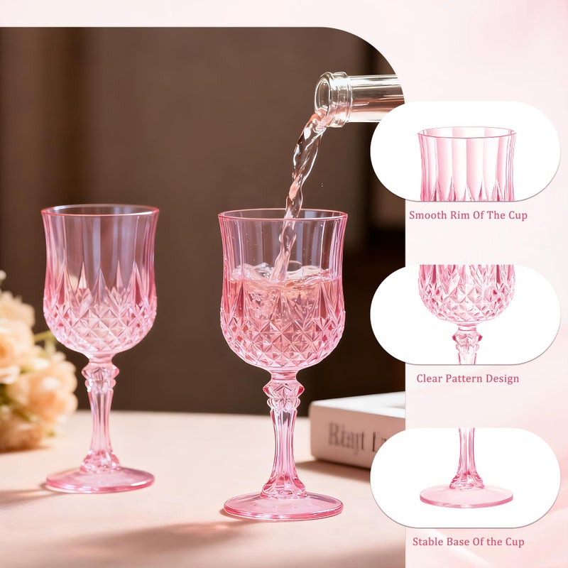 HTTBEIZI 7OZ Plastic Wine Glasses, Reusable Vintage Goblets Unbreakable Drinking Glasses Crystal Water Cups Champagne for Wedding, Parties, Easter (24, Pink) - Image 3