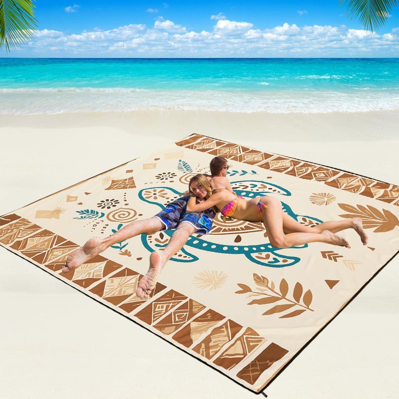 WIWIGO Beach Blanket Waterproof Sandproof Beach Mat 79" X 83"/10'x9'for 2-8 Adults Quick Drying Outdoor Picnic Mat Beach Accessories for Travel, Camping, Hiking - Image 1