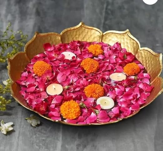 Klassic 12Inch Decorative Floral Urli Bowl | for Floating Flowers & Tea Light Candles | Diwali Decoration Items for Home | Metal | (Glossy Golden,Pack of 1) - Image 2