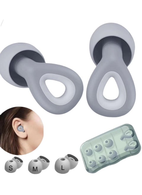 EarPlugs for Sleeping Noise Cancelling Reduction Ear Plugs for Concert Swimming Ear Plugs,  Reusable Soft Silicone Ear Plugs for Kids Adults 6 Ear Tips in S/M/L Hearing Protection (Grey)