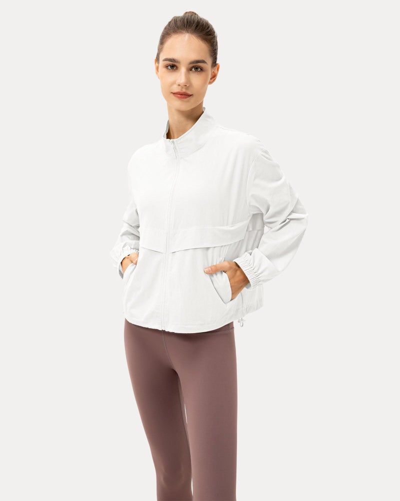 Locachy Women's Lightweight Zip Up Athletic Jacket Stand Collar Windproof Sun Protection Workout Outdoor Jacket White M - Image 3