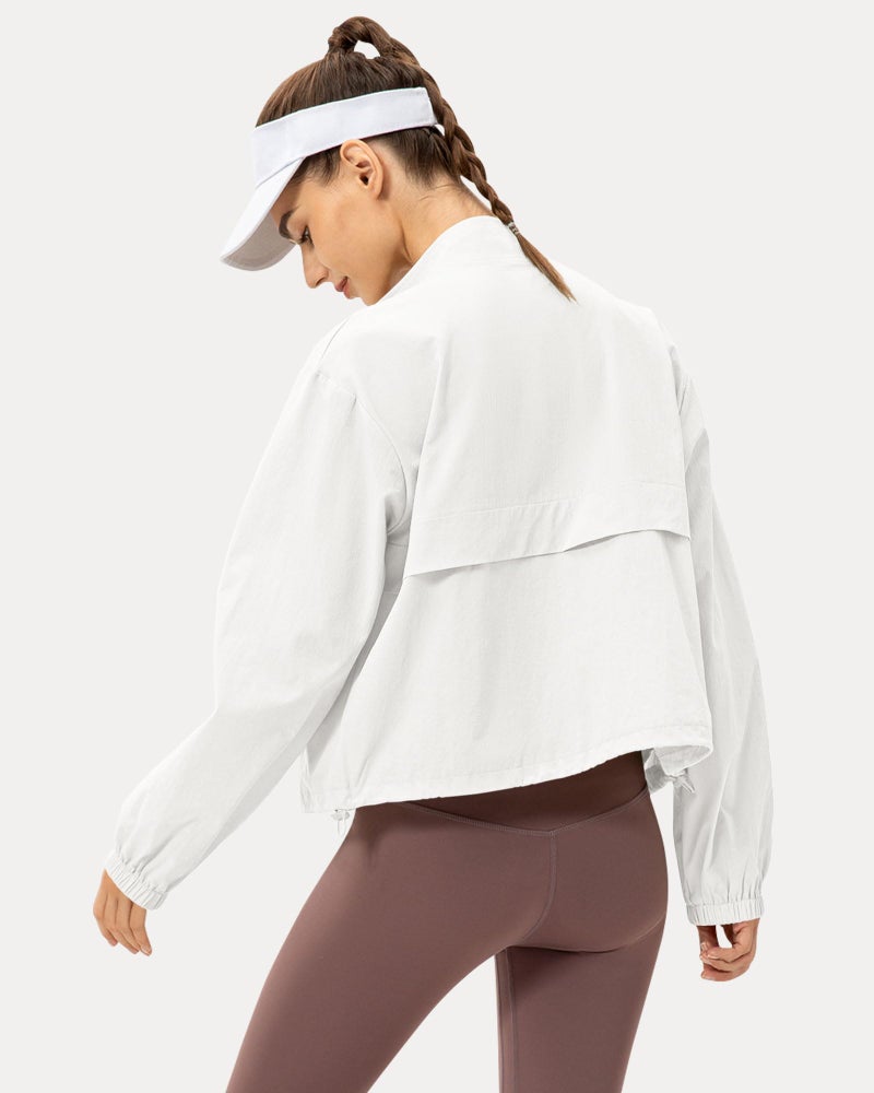 Locachy Women's Lightweight Zip Up Athletic Jacket Stand Collar Windproof Sun Protection Workout Outdoor Jacket White M - Image 2