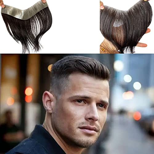 Voloria Men Forehead Hairline Toupee 100% Human Hair Skin PU Man Hairpieces Frontal Hair Topper for Receding Natural Hairline Replacement Systems #2 Dark Brown Color 1.57x6.29INCH - Image 1