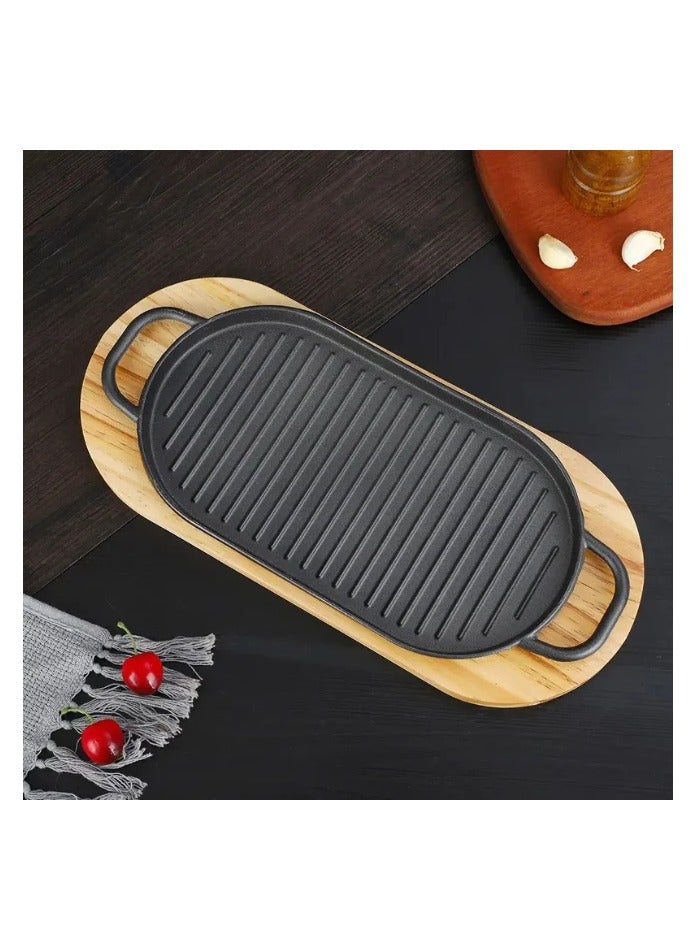 مقلاة فاهيتا بيضاوية مخططة من الحديد الزهر مع مقبضين للشواء (30*16 سم) - Image 3