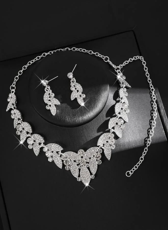 تايك تو طقم مجوهرات قلادة وأقراط مزينة بأحجار الراين قطعتين