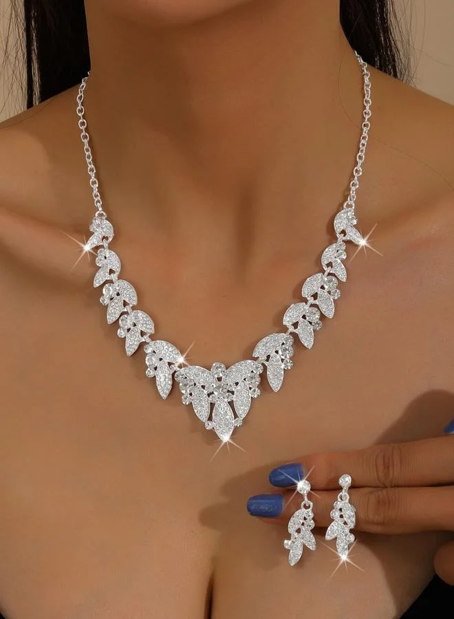 تايك تو طقم مجوهرات قلادة وأقراط مزينة بأحجار الراين قطعتين