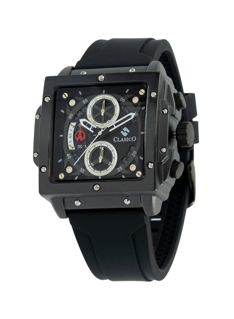 Clasico ساعة كربون بلاك إيديشن للرجال من إندورانس ألترا | حركة كوارتز ي121 ذات 6 عقارب | قرص مستطيل مقاوم للماء | حزام سيليكون أصلي - Image 3
