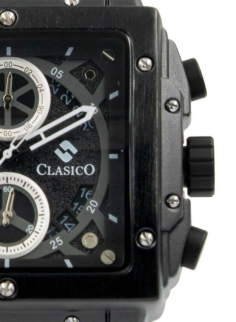 Clasico ساعة كربون بلاك إيديشن للرجال من إندورانس ألترا | حركة كوارتز ي121 ذات 6 عقارب | قرص مستطيل مقاوم للماء | حزام سيليكون أصلي - Image 2