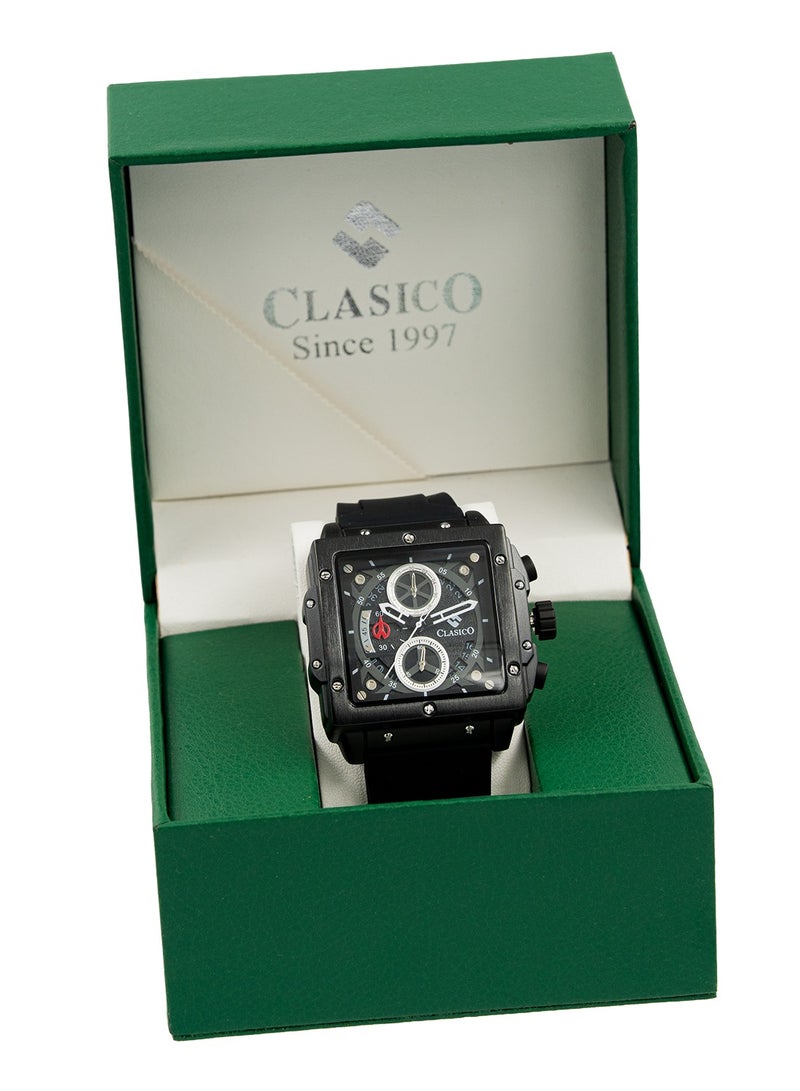 Clasico ساعة كربون بلاك إيديشن للرجال من إندورانس ألترا | حركة كوارتز ي121 ذات 6 عقارب | قرص مستطيل مقاوم للماء | حزام سيليكون أصلي - Image 5