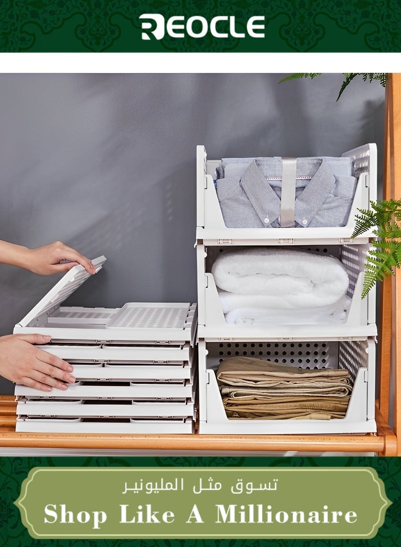 REOCLE Closet Organizer Stackable Folding Wardrobe Storage Box T-Shirt Storage Containers with Large Capacity Collapsible Kid Toy Food Rack for Wardrobe - Image 1