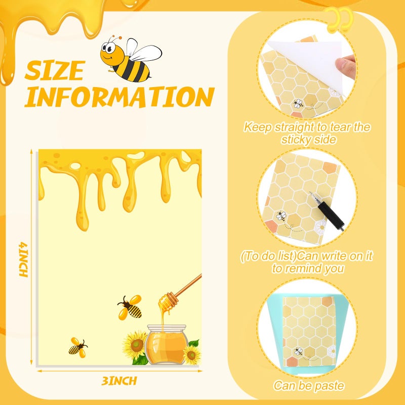 Chiisong 12 Pieces Bee Sticky Notes Bee Notepads Gifts 3x4 Inch Adhesive Honey Memo Notes for Women to Do List for Memo Reminder List for Office Home Supplies Teachers Gift - Image 3