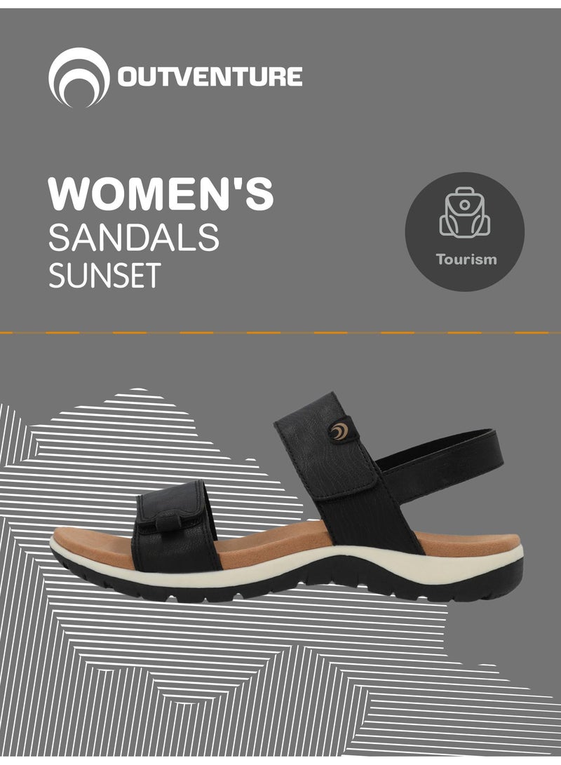 Outventure صنادل نسائية - أسود غروب الشمس، صنادل جلد صناعي أنيقة مع أحزمة قابلة للتعديل، قاعدة قدم من الألياف الدقيقة ونعل متين - Image 2