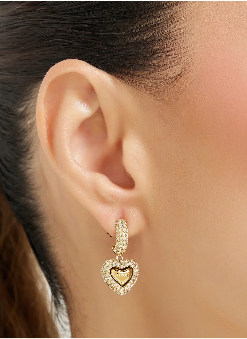GUESS Jube05021Jwygt/U 25Mm Pave Heart Pendant Earrings