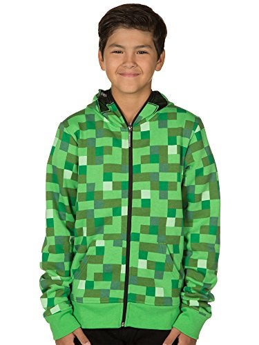 JINX Minecraft Big Boys' Creeper Zip-Up Costume Hoodie, with Mask, Green, X-Small - Image 3