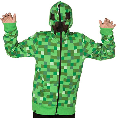 JINX Minecraft Big Boys' Creeper Zip-Up Costume Hoodie, with Mask, Green, X-Small - Image 1