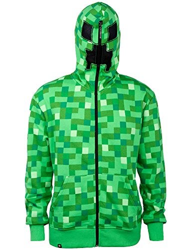 JINX Minecraft Big Boys' Creeper Zip-Up Costume Hoodie, with Mask, Green, X-Small - Image 2