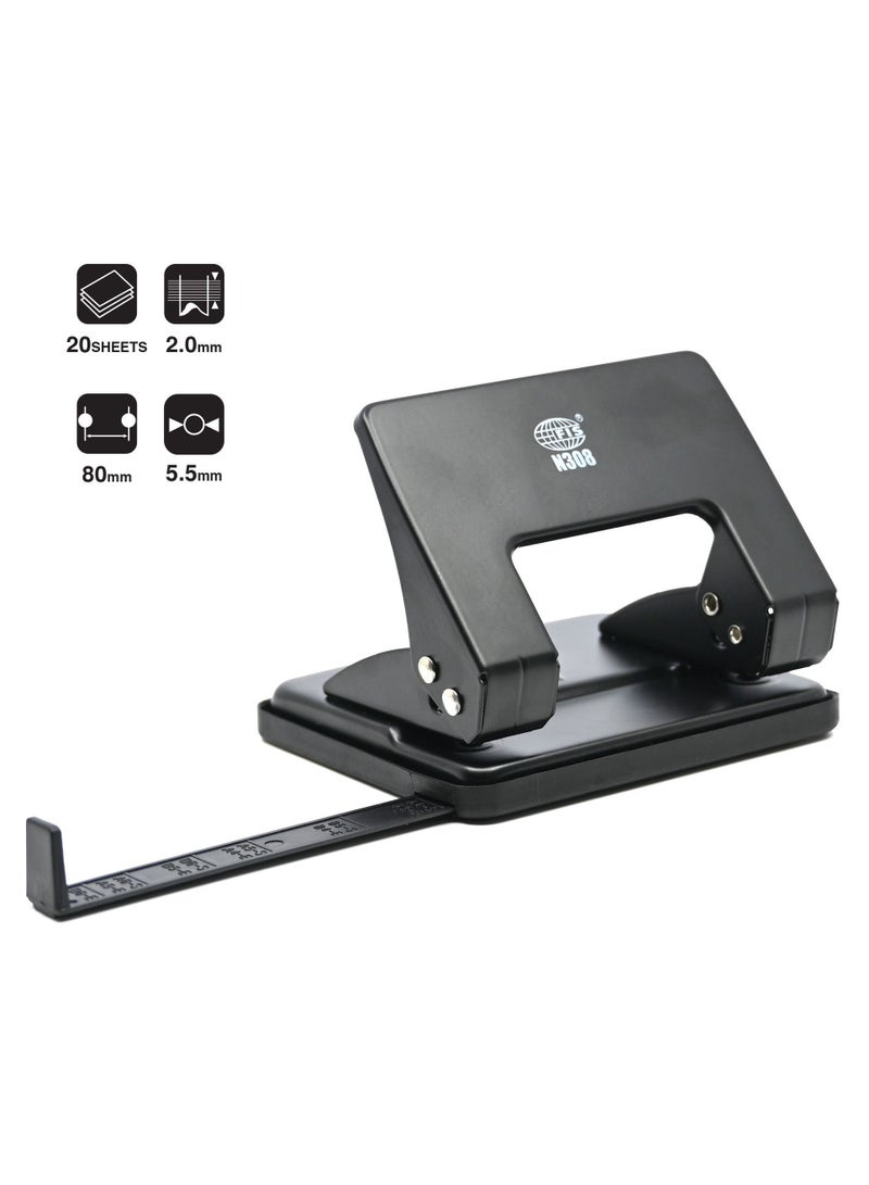 FIS 2-Holes Metal Punch 20 Sheets 2 mm 8 cm apart hole size 5.5 mm, Medium Size, Black -FSPUN308BK - Image 1