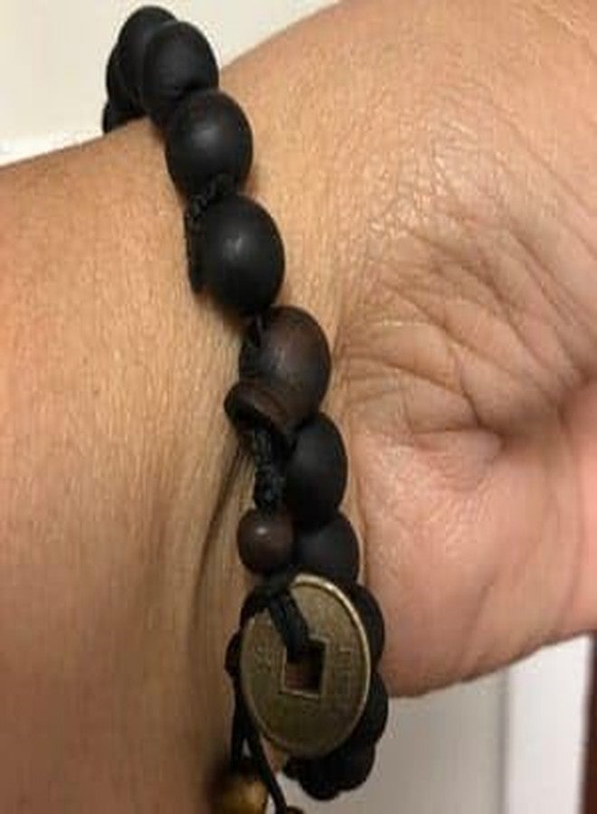 COMMON ETAIL Black Bead Adjustable Bracelet with Charm | Wooden Beads Wrist Band - Image 2