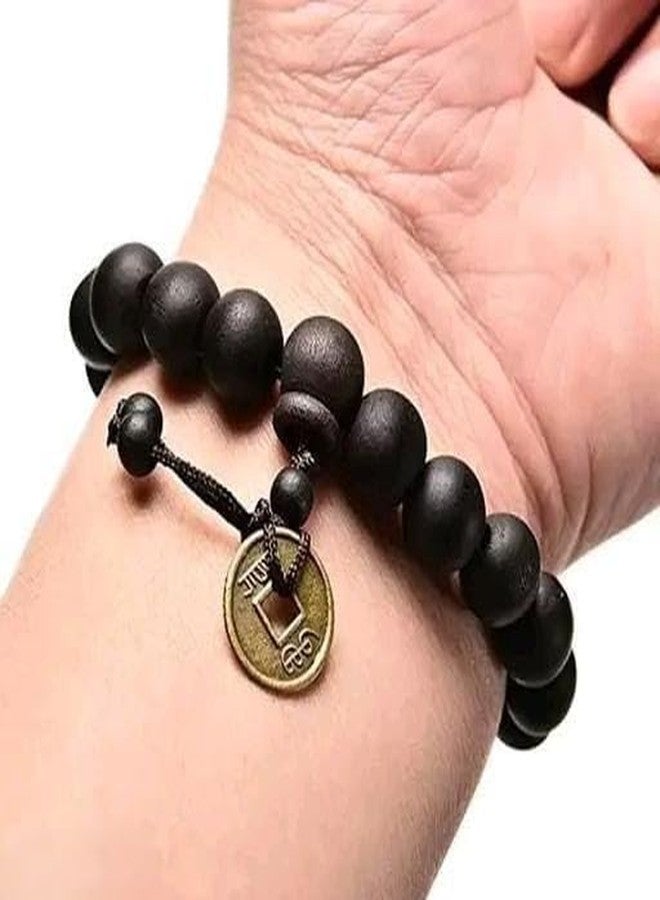 COMMON ETAIL Black Bead Adjustable Bracelet with Charm | Wooden Beads Wrist Band - Image 3