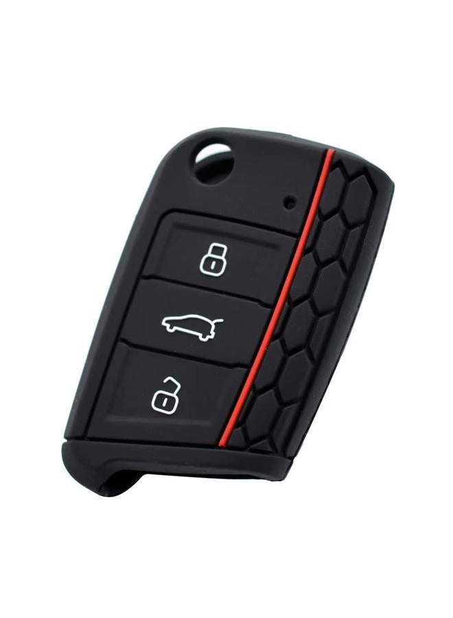 Berfea Key Cover Remote Key Fob Cover Case Silicone Protector Sleeve Holder Key Accessories Compatible with VW Volkswagen Polo Golf 7 Mk7 Tiguan Seat Skoda - Image 1