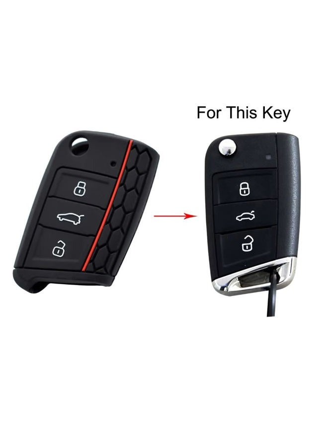 Berfea Key Cover Remote Key Fob Cover Case Silicone Protector Sleeve Holder Key Accessories Compatible with VW Volkswagen Polo Golf 7 Mk7 Tiguan Seat Skoda - Image 2