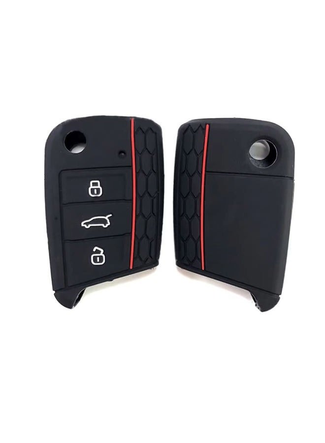 Berfea Key Cover Remote Key Fob Cover Case Silicone Protector Sleeve Holder Key Accessories Compatible with VW Volkswagen Polo Golf 7 Mk7 Tiguan Seat Skoda - Image 4