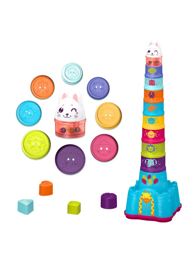 Early Childhood Education Animal Castle Stacked Cup Stacked High Building Blocks Rainbow Cup Toy Colorful Loop-Color:Unlimited  - Image 1